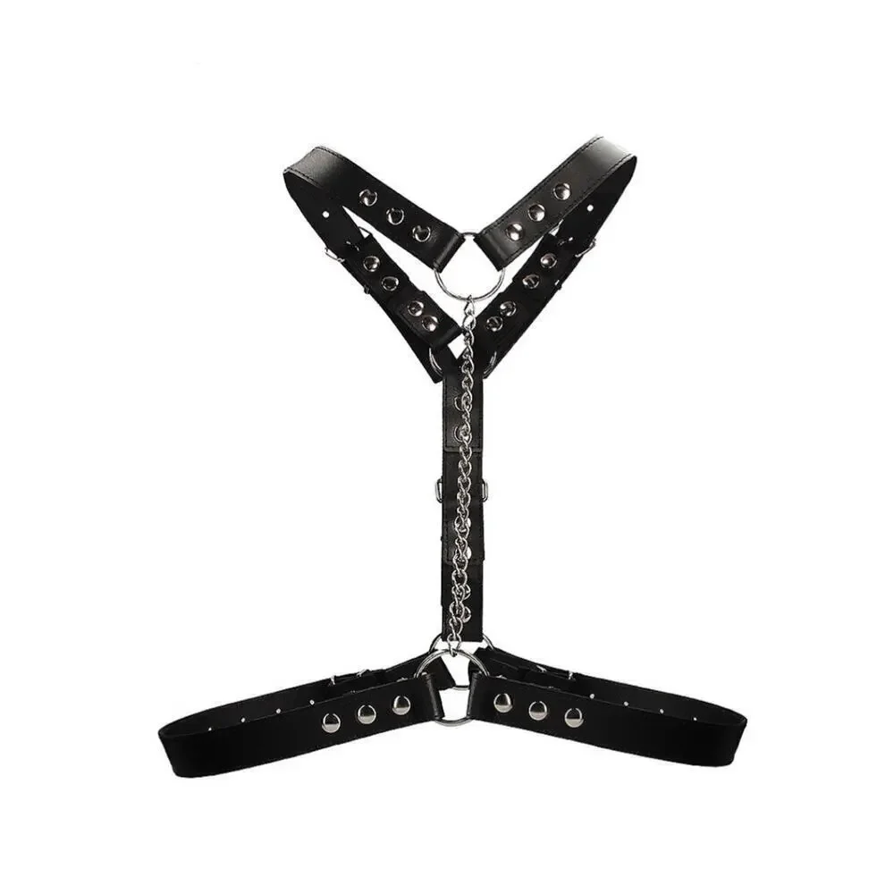 🦋B2G1🦋OUCH! SHOTS AMERICA Twisted Bit Black Leather Bonded Chain Harness